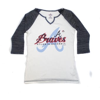Atlanta Braves Majestic Navy & White Victory Is Sweet 3/4 Sleeve Tee Shirt (Womens M)