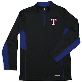 Texas Rangers Majestic Black 1/4 Zip Team Stats L/S Performance Tee Shirt