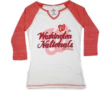 Washington Nationals Majestic Red & White Victory is Sweet 3/4 Sleeve Tee (Womens S)