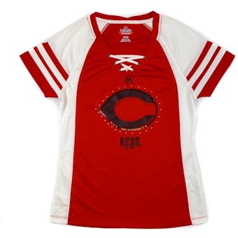 Cincinnati Reds Majestic Red Draft Me V-Neck Lace Up Tee Shirt (Womens XXL)