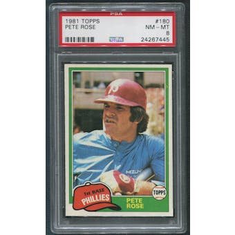 1981 Topps Baseball #180 Pete Rose PSA 8 (NM-MT)