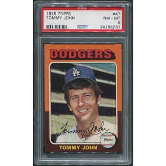 1975 Topps Baseball #47 Tommy John PSA 8 (NM-MT)
