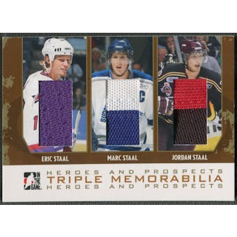 2007/08 ITG Heroes and Prospects #TM06 Eric Staal Marc Staal Jordan Staal Gold Jersey /10