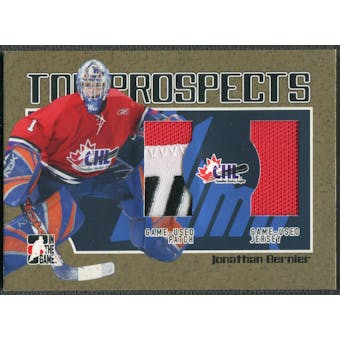 2006/07 ITG Heroes and Prospects #TP10 Jonathan Bernier CHL Top Prospects Gold Jersey Patch /10