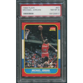 1986/87 Fleer Basketball #57 Michael Jordan Rookie PSA 8 (NM-MT) *0817