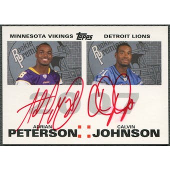 2007 Topps Rookie Premiere #PJ Adrian Peterson & Calvin Johnson Dual Red Ink Rookie Auto