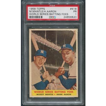 1958 Topps Baseball #418 World Series Batting Foes Mickey Mantle & Hank Aaron PSA 1 (PR)