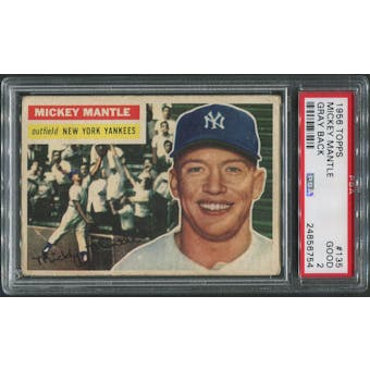 1956 Topps Baseball #135 Mickey Mantle Gray Back PSA 2 (GOOD)