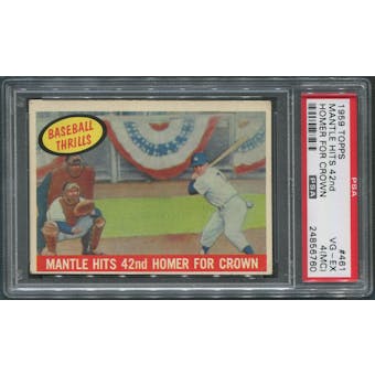 1959 Topps Baseball #461 Mickey Mantle Hits 42nd Homer For Crown PSA 4 (VG-EX) (MC)