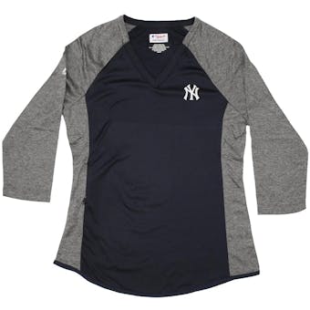 New York Yankees Majestic Navy Featherweight 3/4 Sleeve Performance Tee Shirt (Womens L)