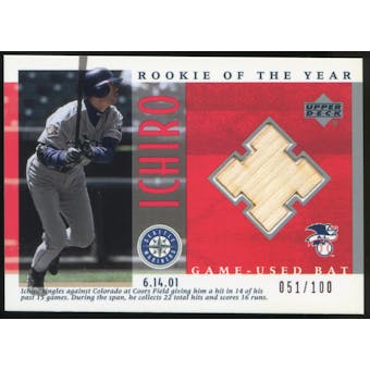 2001 Upper Deck Rookie Update Ichiro Tribute Game Bat #B-I2 Ichiro Suzuki 51/100