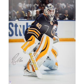 Robin Lehner Autographed Buffalo Sabres 16x20 Blue Jersey Photo