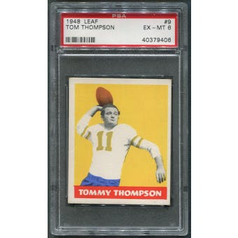 1948 Leaf Football #9 Tommy Thompson Rookie Yellow Jersey Numbers PSA 6 (EX-MT)