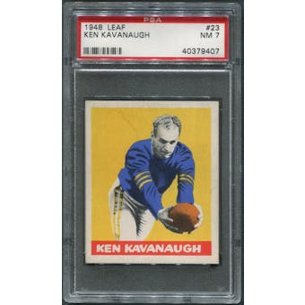 1948 Leaf Football #23 Ken Kavanaugh Rookie Yellow Stripes On Sleeves PSA 7 (NM)