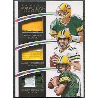 2015 Immaculate Collection #10 Brett Favre Aaron Rodgers Brett Hundley Gold Trio Patch #2/5