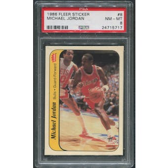 1986/87 Fleer Basketball Stickers #8 Michael Jordan Rookie PSA 8 (NM-MT)