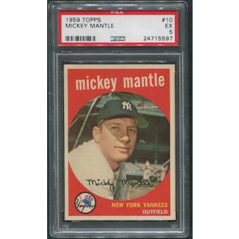 1959 Topps Baseball #10 Mickey Mantle PSA 5 (EX)