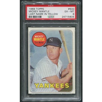 1969 Topps Baseball #500 Mickey Mantle Last Name In Yellow PSA 6 (EX-MT)