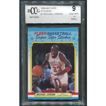 1988/89 Fleer Stickers Basketball #7 Michael Jordan BCCG 9 (NM)