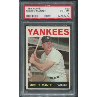 1964 Topps Baseball #50 Mickey Mantle PSA 6 (EX-MT)