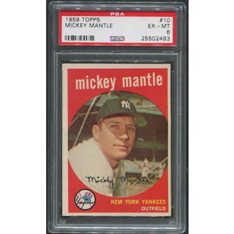 1959 Topps Baseball #10 Mickey Mantle PSA 6 (EX-MT)