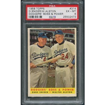 1958 Topps Baseball #314 Dodgers Boss and Power Duke Snider & Walt Alston PSA 6 (EX-MT)