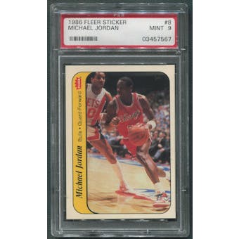 1986/87 Fleer Basketball Stickers #8 Michael Jordan Rookie Sticker PSA 9 (MINT)