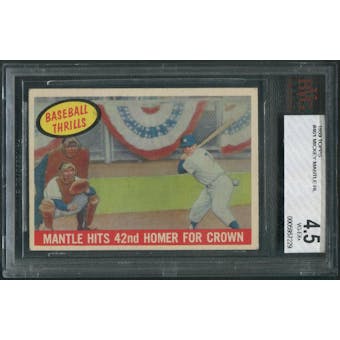 1959 Topps Baseball #461 Mickey Mantle Hits 42nd Homer For Crown BVG 4.5 (VG-EX+)