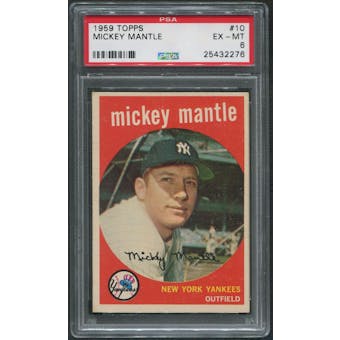 1959 Topps Baseball #10 Mickey Mantle PSA 6 (EX-MT)