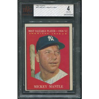 1961 Topps Baseball #475 Mickey Mantle MVP BVG 4 (VG-EX)