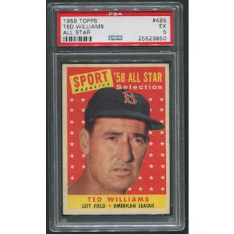 1958 Topps Baseball #485 Ted Williams All Star PSA 5 (EX)
