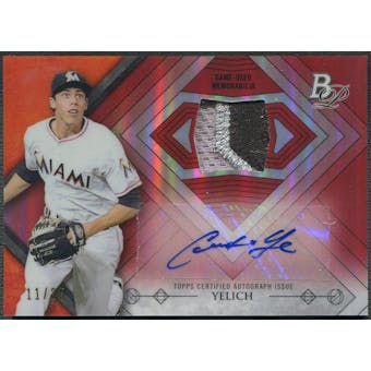 2014 Bowman Platinum #ARCY Christian Yelich Red Refractor Patch Auto #11/25