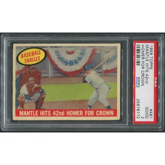 1959 Topps Baseball #461 Mickey Mantle 42nd Homer For Crown PSA 2 (GOOD)
