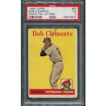 1958 Topps Baseball #52 Roberto Clemente White Team Letters PSA 3 (VG)