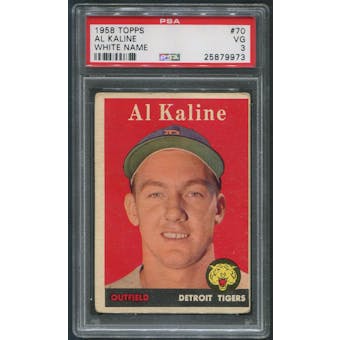 1958 Topps Baseball #70 Al Kaline White Name PSA 3 (VG)