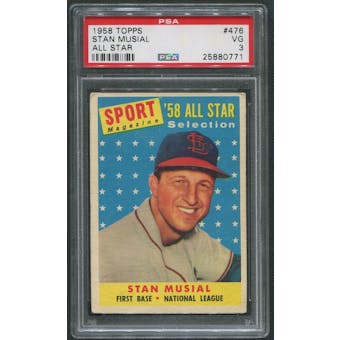 1958 Topps Baseball #476 Stan Musial All Star PSA 3 (VG)