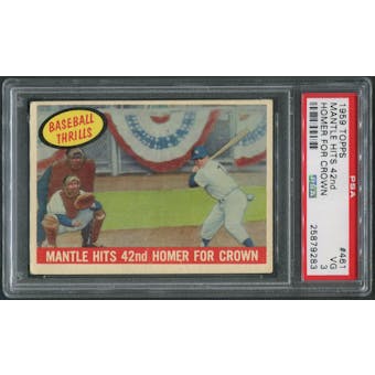 1959 Topps Baseball #461 Mickey Mantle 42nd Homer For Crown PSA 3 (VG)