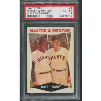 1960 Topps Baseball #7 Master and Mentor Willie Mays & Bill Rigney PSA 4 (VG-EX)