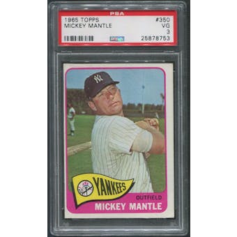1965 Topps Baseball #350 Mickey Mantle PSA 3 (VG)