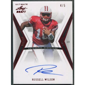 2012 Leaf Ultimate Draft #RW1 Russell Wilson Rookie Red Auto #4/5