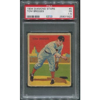 1934-36 Diamond Stars Baseball #5 Tommy Bridges PSA 1.5 (FR)