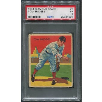 1934-36 Diamond Stars Baseball #5 Tommy Bridges PSA 1 (PR)