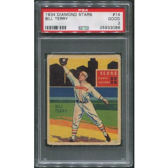 1934-36 Diamond Stars Baseball #14 Bill Terry PSA 2 (GOOD)