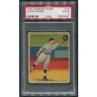 1934-36 Diamond Stars Baseball #16 Lloyd Waner PSA 2 (GOOD)
