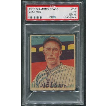 1934-36 Diamond Stars Baseball #32 Sam Rice PSA 1 (PR) (MK)