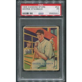 1934-36 Diamond Stars Baseball #52 George Stainback XRC PSA 1 (PR)