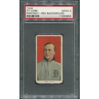 1909-11 T206 Piedmont Baseball Ty Cobb Portrait Red Background PSA 2 (GOOD)