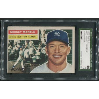 1956 Topps Baseball #135 Mickey Mantle White Back SGC 40 3 (VG)