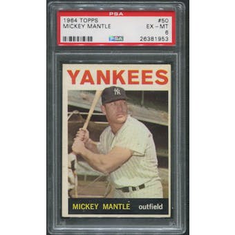 1964 Topps Baseball #50 Mickey Mantle PSA 6 (EX-MT)