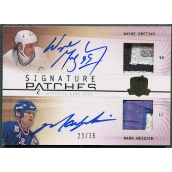 2009/10 The Cup #SP2GM Mark Messier & Wayne Gretzky Dual Patch Auto #23/35